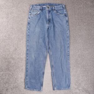 Carhartt Relaxed Fit B172 Lined 36x32 Medium Wash Straight Leg Denim Blue Jeans